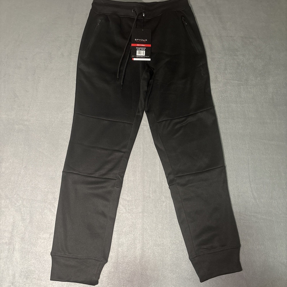 SPYDER MEN'S Active Tapered Leg Joggers ZIP POCKET (BLAZING BLACK , Small) NWT!